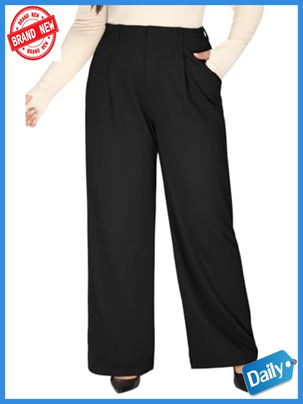 Plus Size Stretchy Work Pants Women High Waisted Wide Leg Pull On Dress Pants